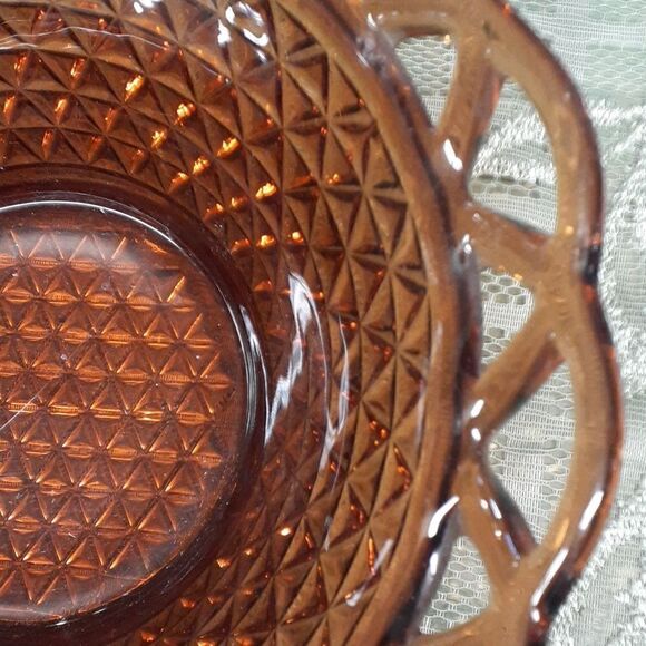 Imperial glass amber lace edge diamond point round serving bowl - Picture 5 of 6